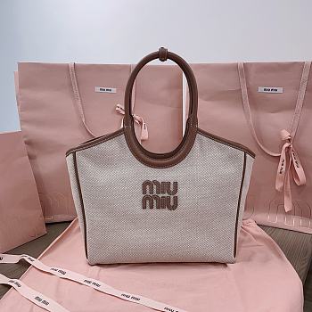 Miumiu Ivy Canvas Bag Beige - 28x26x12.5cm