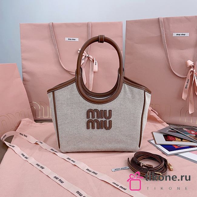 Miumiu Ivy Canvas Bag Beige - 22x14x11cm - 1