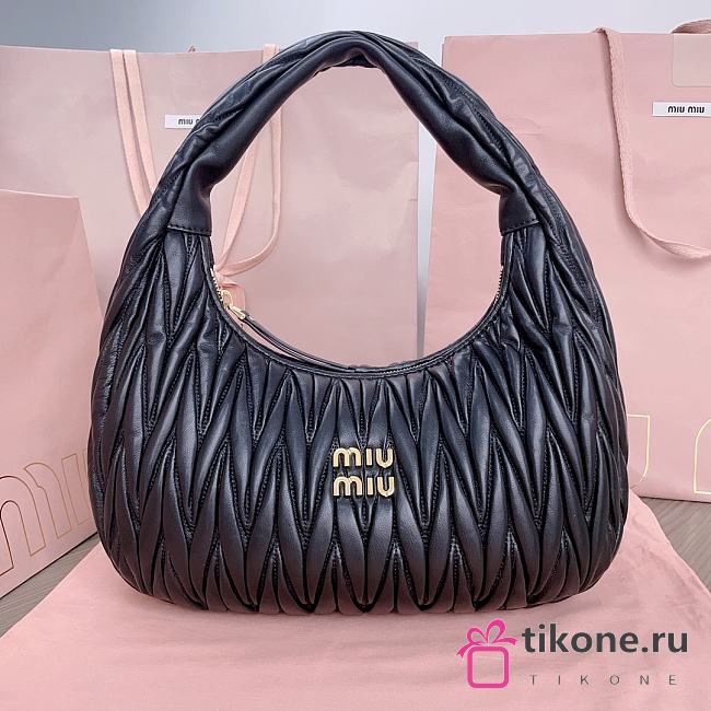 Miumiu Wander Matelassé Nappa Leather Hobo Bag Black - 29x24x9.5cm - 1