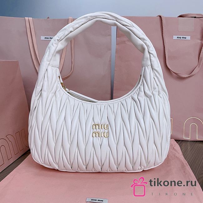 Miumiu Wander Matelassé Nappa Leather Hobo Bag White - 29x24x9.5cm - 1