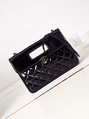  CC Mini Flap Bag with Handle Patent Calfskin Gold Metal Black - 1