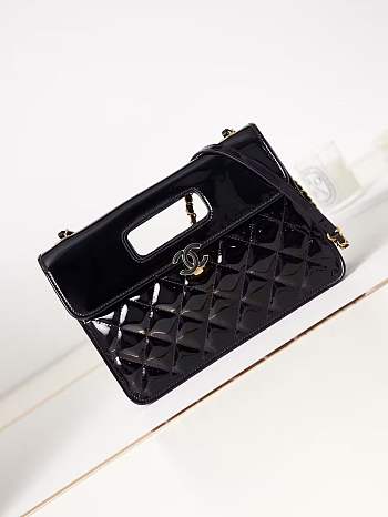  CC Mini Flap Bag with Handle Patent Calfskin Gold Metal Black