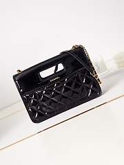  CC Mini Flap Bag with Handle Patent Calfskin Gold Metal Black - 4