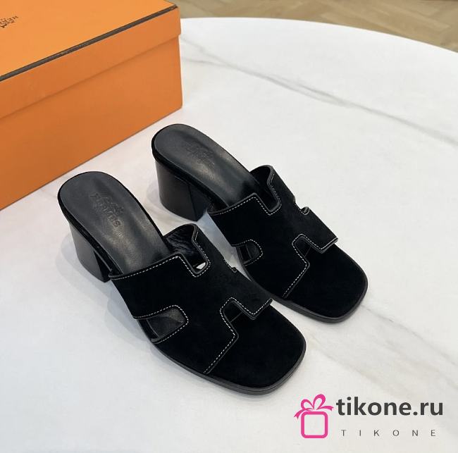 Hermes Helia 60 Sandals Black Suede - 1