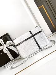 CC 24B Sequins Ribbon Flap Bag White - 20x13x6cm - 2