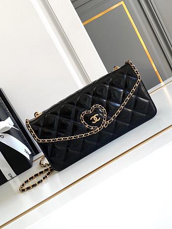 CC Long Wallet With Strap Glossy Calfskin & Gold Plated Metal Black - 12.5x26x4.5cm