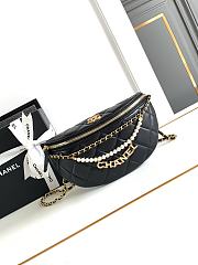 CC Waist Bag Shiny Lambskin Imitation Pearls & Gold Metallic Black - 17×24×11cm  - 1