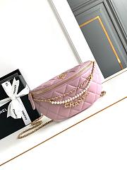 CC Waist Bag Shiny Lambskin Imitation Pearls & Gold Metallic Pink- 17×24×11cm - 1