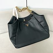 Prada Shopping Bag Gold Logo In Black Leather - 40×22×27cm - 1