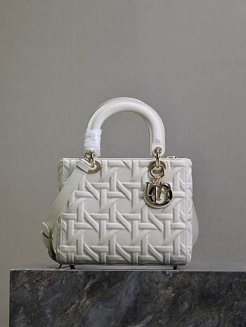 Medium Lady Dior Bag White Graphic Cannage Calfskin - 24×20×11cm