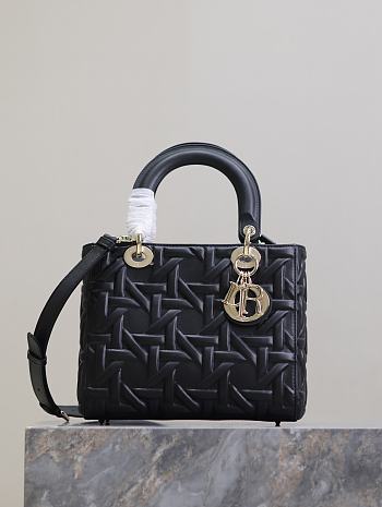 Medium Lady Dior Bag Black Graphic Cannage Calfskin - 24×20×11cm