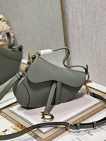 Dior Saddle Bag with Strap Gray Grained Calfskin - 25.5x20x6.5cm