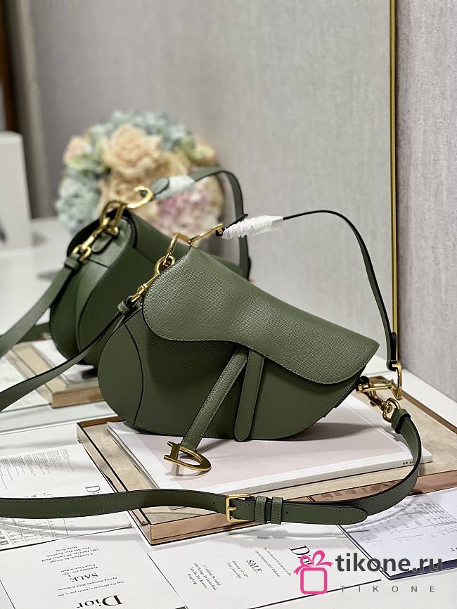 Dior Saddle Bag with Strap Green Grained Calfskin - 25.5x20x6.5cm - 1