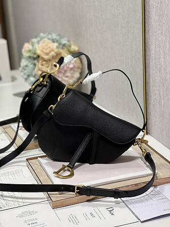 Dior Saddle Bag with Strap Black Grained Calfskin - 25.5x20x6.5cm