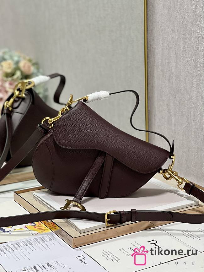 Dior Saddle Bag with Strap Burgundy Grained Calfskin - 25.5x20x6.5cm - 1