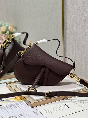 Dior Saddle Bag with Strap Burgundy Grained Calfskin - 25.5x20x6.5cm