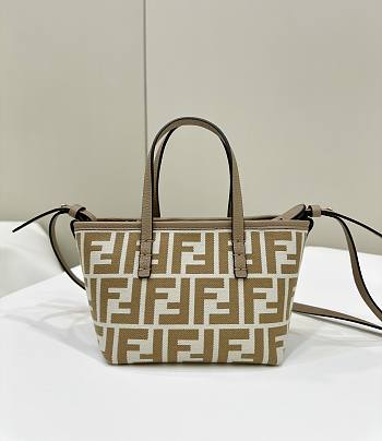 Fendi Mini Roll Light blue FF Jacquard Mini Bag Beige - 15.5x13x11cm