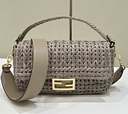 Fendi Baguette Dove Grey Leather and Interlaced Fibre Bag - 27x15x6cm - 1