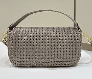 Fendi Baguette Dove Grey Leather and Interlaced Fibre Bag - 27x15x6cm - 5