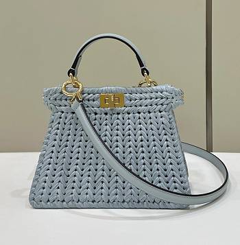 Fendi Peekaboo ISeeU Petite Light Blue Leather and Interlaced Fibre Bag - 20x11x15.5cm