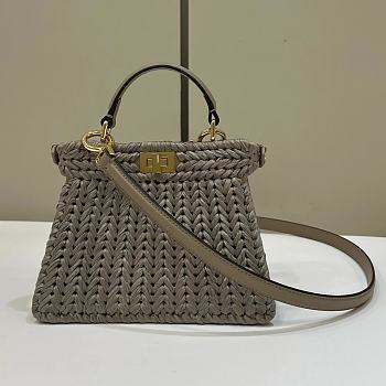 Fendi Peekaboo ISeeU Petite Dove Gray Leather and Interlaced Fibre Bag - 20x11x15.5cm