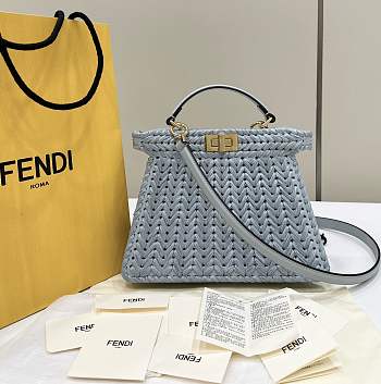 Fendi Peekaboo ISeeU Small Light Blue Leather and Interlaced Fibre Bag - 27x11x21cm