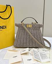 Fendi Peekaboo ISeeU Small Dove Gray Leather and Interlaced Fibre Bag - 27x11x21cm - 1