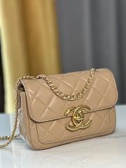 CC Mini Flap Bag Shiny Lambskin & Gold Plated Metal Dark Beige - 13.5×19×7cm - 2