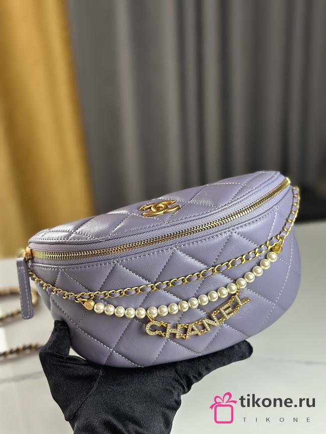 CC Waist Bag Shiny Lambskin Imitation Pearls & Gold Metallic Purple - 17×24×11cm - 1