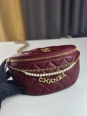 CC Waist Bag Shiny Lambskin Imitation Pearls & Gold Metallic Red - 17×24×11cm - 1