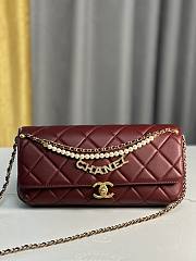 Chanel Flap Bag Lambskin Imitation Pearls & Gold-Tone Metal Red - 13×20×7.5cm - 1