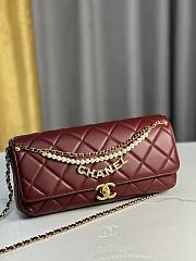 Chanel Flap Bag Lambskin Imitation Pearls & Gold-Tone Metal Red - 13×20×7.5cm - 3