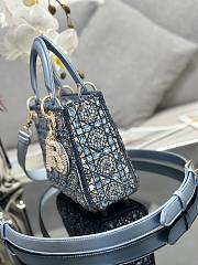 Mini Lady Dior Bag Metallic Calfskin and Satin, and Light Blue Beaded Embroidery - 17x15x7cm - 4