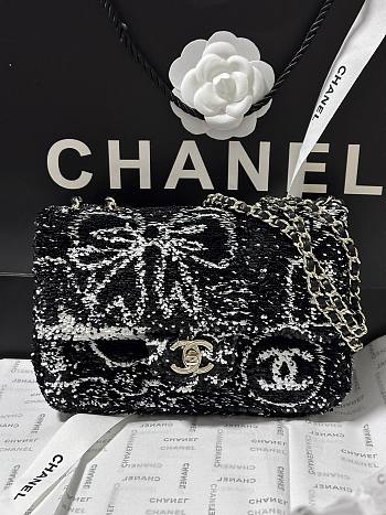 Chanel Evening Bag Sequins & Gold-Tone Metal Black & White - 14×21×8cm