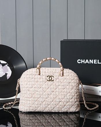 Chanel Small Shopping Bag Gold Metallic Tweed Light Pink Beige & Cream - 20×27.5×7.5cm