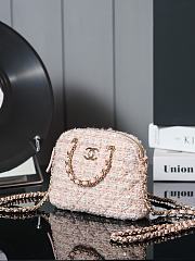 Chanel Clutch with Strap Gold Metallic Tweed Light Pink Beige & Cream - 11×16×5.5cm - 3