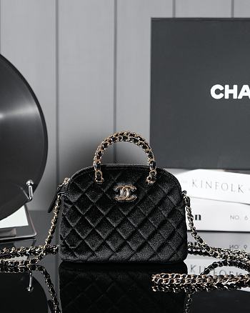 Chanel Clutch with Strap Velvet & Gold Metal Black - 11×16×5.5cm