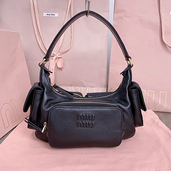 Miumiu Black Leather Hobo Bag - 21x12x6cm