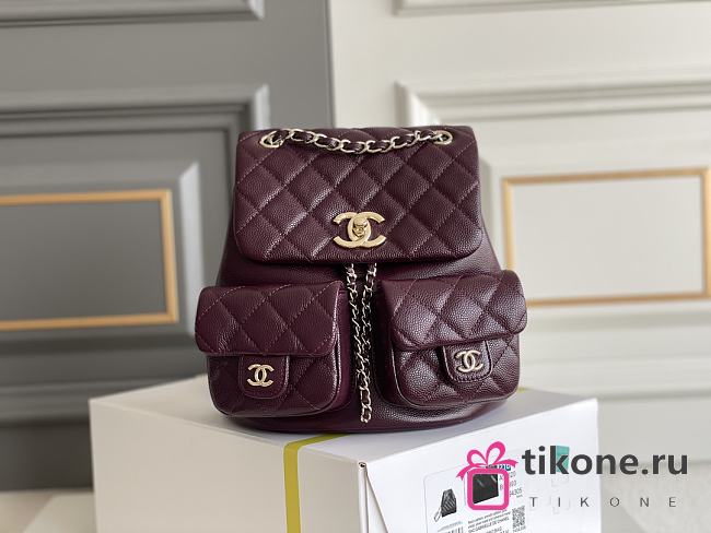 Chanel Backpack Grained Calfskin & Gold Metal Burgundy - 20.5×20×11.5cm - 1