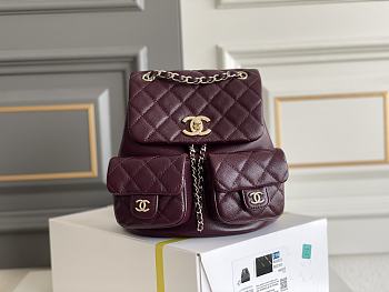 Chanel Backpack Grained Calfskin & Gold Metal Burgundy - 20.5×20×11.5cm