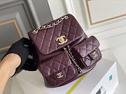 Chanel Backpack Grained Calfskin & Gold Metal Burgundy - 20.5×20×11.5cm - 3