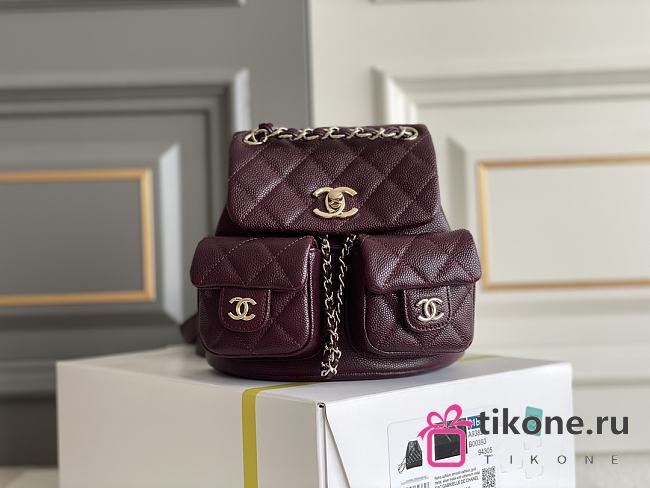 Chanel Small Backpack Grained Calfskin & Gold Metal Burgundy - 16.5×17.5×10cm - 1