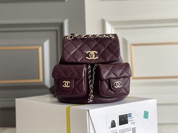 Chanel Small Backpack Grained Calfskin & Gold Metal Burgundy - 16.5×17.5×10cm