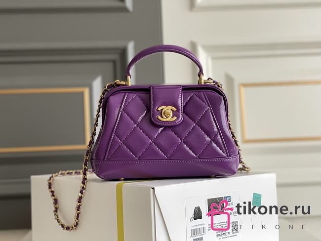 Chanel Mini Bag with Handle Lambskin & Gold Metal Purple - 12×18×7cm - 1