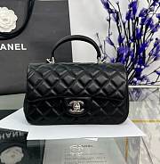 Chanel Mini Flap Top Handle Black Lambskin Silver Hardware - 12x20x6.5cm - 1