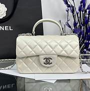 Chanel Mini Flap Top Handle Pearlescent White Lambskin Silver Hardware - 12x20x6.5cm - 1