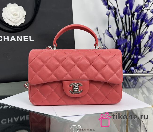 Chanel Mini Flap Top Handle Pink Orange Lambskin Silver Hardware - 12x20x6.5cm - 1