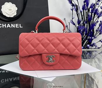 Chanel Mini Flap Top Handle Pink Orange Lambskin Silver Hardware - 12x20x6.5cm