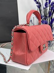 Chanel Mini Flap Top Handle Pink Orange Lambskin Silver Hardware - 12x20x6.5cm - 6