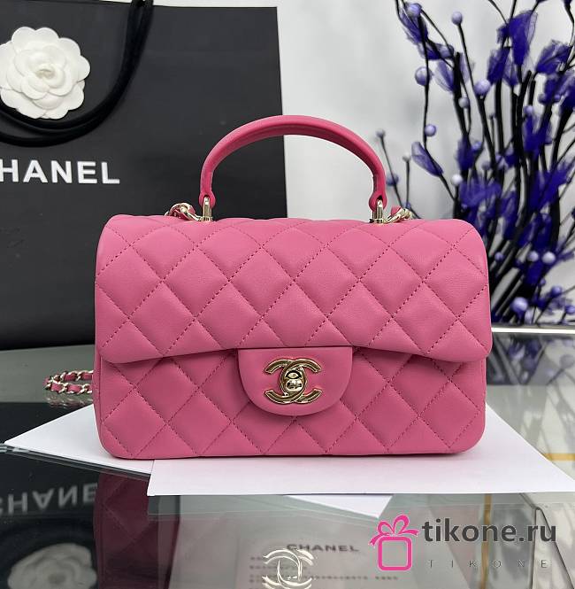 Chanel Mini Flap Top Handle Pink Lambskin Gold Hardware - 12x20x6.5cm - 1